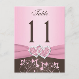 Roze, Bruine Bloemen, Harten Tafelnummer Post Kaar