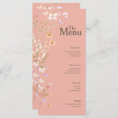 Roze Bruine Bloemen Wedding Event Menu Tafel Decor (Voorkant / Achterkant)