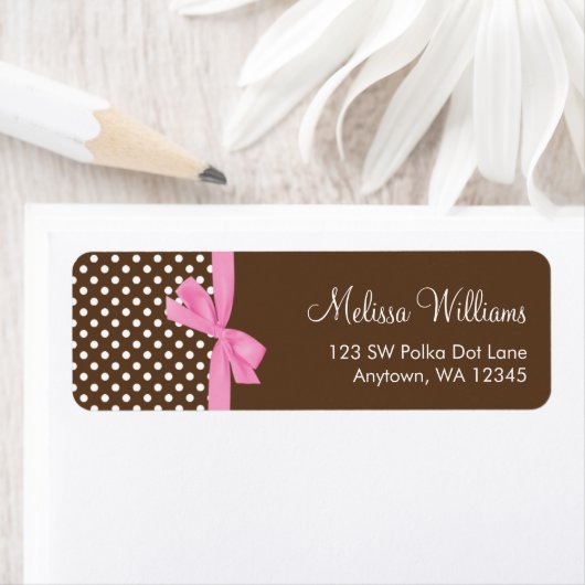 Roze Bruine Bow Polka Dot Adresetiketten Etiket (Insitu)