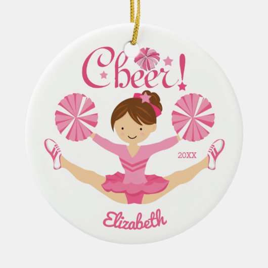 Roze Bruine Cheerleader Gepersonaliseerd Ornament (Voorkant)