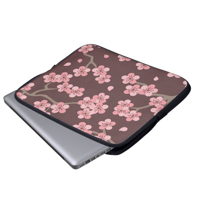 Roze bruine Cherry Blossom Laptop Sleeve (Voorkant onderkant)