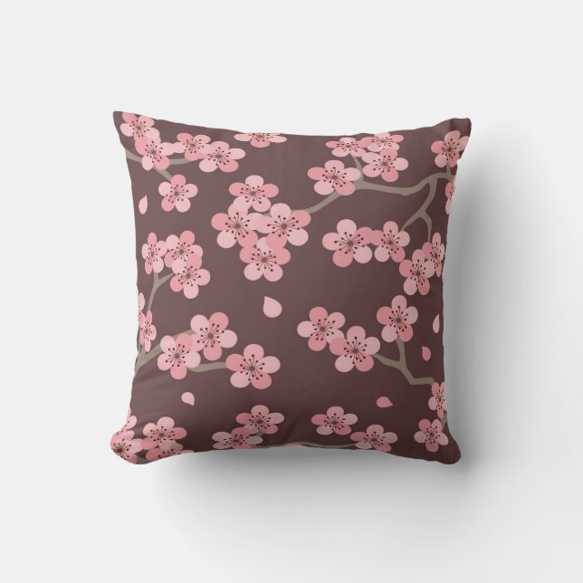 Roze bruine Cherry Blossom Pillow Kussen (Voorkant)