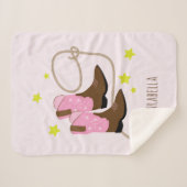 Roze & Bruine Cowgirl Laarzen & Touw, Persoonlijk Sherpa Deken (Voorkant (horizontaal))