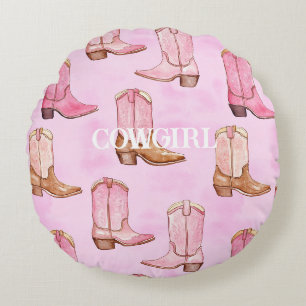 Roze Bruine Cowgirl Laarzen Verjaardag Rond Kussen