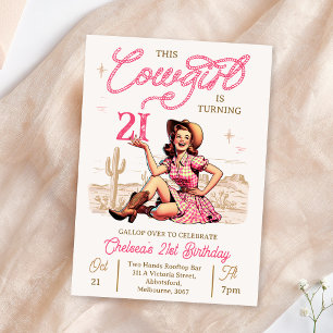  Roze Bruine Cowgirl Verjaardagsuitnodiging Kaart