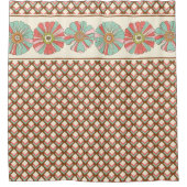 Roze Bruine Crème Geometrische Retro Vierkantjes B Douchegordijn (Voorkant)