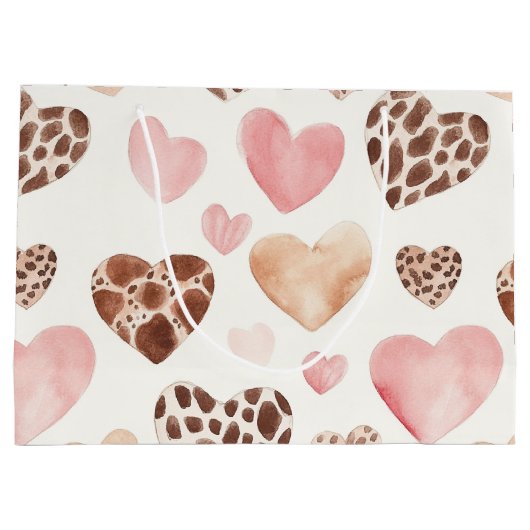 Roze Bruine Crème Luipaard Dierenharten Verjaardag Groot Cadeauzakje (Achterkant)