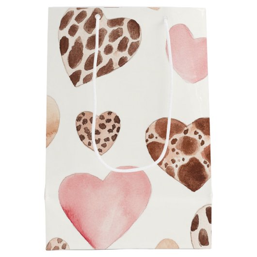 Roze Bruine Crème Luipaard Dierenharten Verjaardag Medium Cadeauzakje (Achterkant)