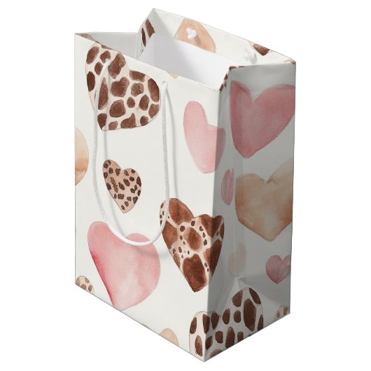 Roze Bruine Crème Luipaard Dierenharten Verjaardag Medium Cadeauzakje (Achterkant Gekanteld)