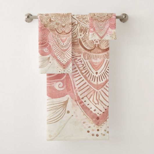 Roze Bruine Crème Mandala Boheemse Boho Mode Bad Handdoek (Insitu)