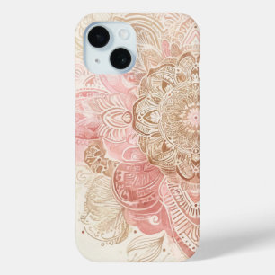 Roze Bruine Crème Mandala Boheemse Boho Mode iPhone 15 Case