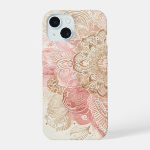 Roze Bruine Crème Mandala Boheemse Boho Mode iPhone 15 Case