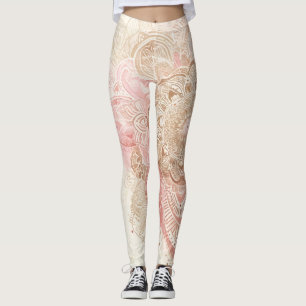 Roze Bruine Crème Mandala Boheemse Boho Mode Leggings