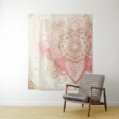 Roze Bruine Crème Mandala Boheemse Boho Mode Wandkleed (In situ)