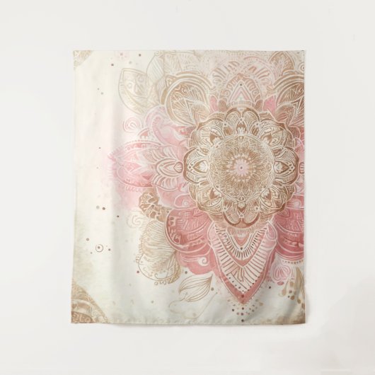 Roze Bruine Crème Mandala Boheemse Boho Mode Wandkleed (Voorkant)