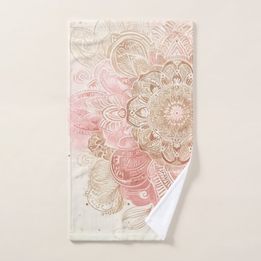 Roze bruine crème Mandala Bohemian Boho Mode Bad Handdoek (Handdoek)