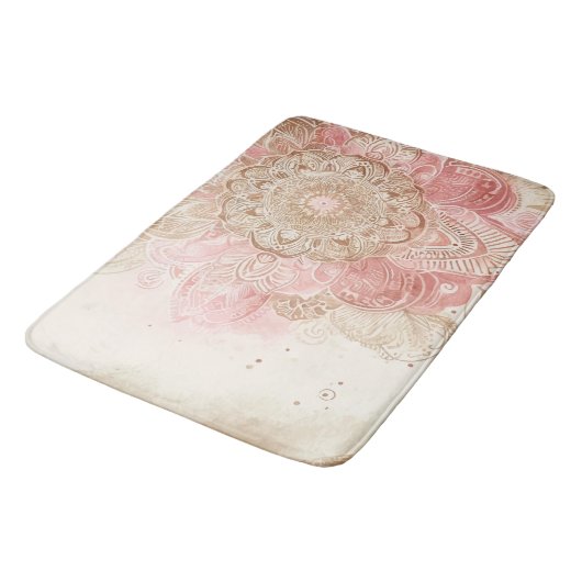 Roze bruine crème Mandala Bohemian Boho Mode Badmat (Gekanteld)