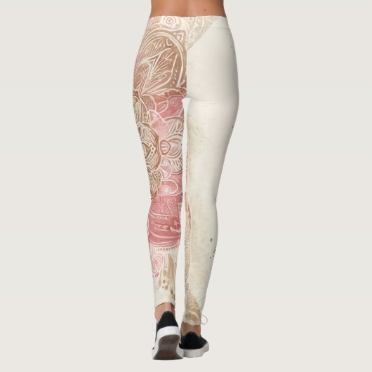 Roze bruine crème Mandala Bohemian Boho Mode Leggings (Achterkant)