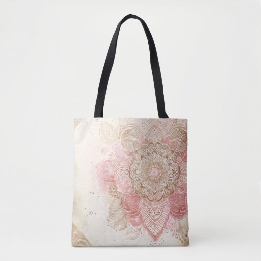 Roze bruine crème Mandala Bohemian Boho Mode Tote Bag (Voorkant)