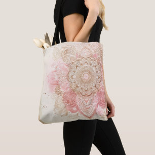 Roze bruine crème Mandala Bohemian Boho Mode Tote Bag