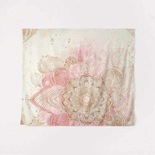 Roze bruine crème Mandala Bohemian Boho Mode Wandkleed (Voorkant (horizontaal))