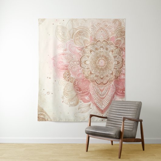 Roze bruine crème Mandala Bohemian Boho Mode Wandkleed (In situ)