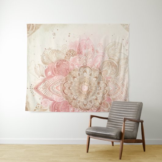 Roze bruine crème Mandala Bohemian Boho Mode Wandkleed (In Situ (horizontaal))