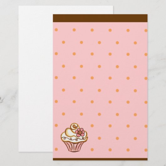 Roze Bruine Cupcake Bakkerij Briefpapier (Voorkant / Achterkant)