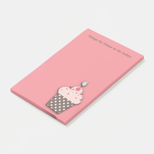 Roze bruine cupcake, gepersonaliseerd om lijst te post-it® notes (Schuin)