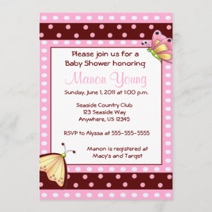 Roze bruine dot Butterfly Baby shower Invitation Kaart