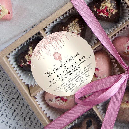 Roze bruine druppeldruppel aardbeibedding Gold Leg Ronde Sticker