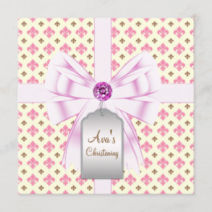 Roze Bruine Fleur de Lis Baby Doopfeest Kaart