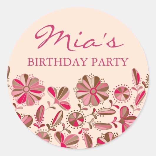 Roze & Bruine Floral Burst Sticker (Voorkant)