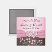 Roze, bruine Floral, harten sparen de datumbruilof Magneet (Voorkant / Achterkant)