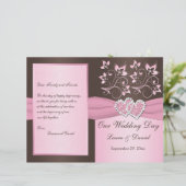 Roze, bruine Floral, Hearts Wedding Programme (Staand voorkant)