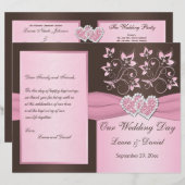 Roze, bruine Floral, Hearts Wedding Programme (Voorkant / Achterkant)