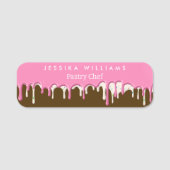 Roze Bruine Frosting Drip Bakkerij Naamplaatje (Voorkant)