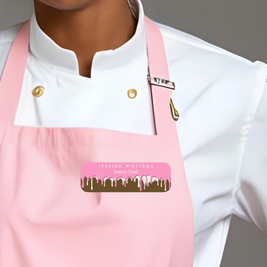 Roze Bruine Frosting Drip Bakkerij Naamplaatje