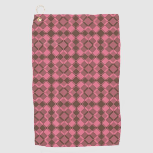 Roze Bruine Geruite Argyle Patroon Golfhanddoek (Voorkant)
