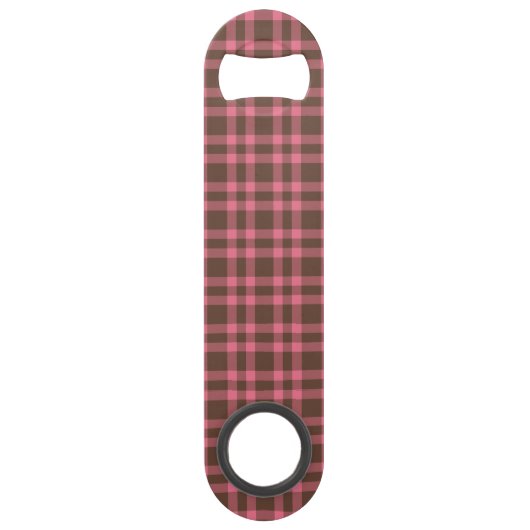 Roze Bruine Geruite Patroon Speed Flessenopener (Voorkant)