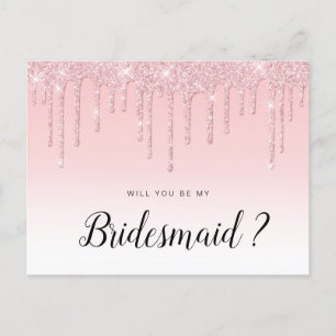 Roze bruine glitter zal je mijn Bridesmaid-kaart z Uitnodiging Briefkaart