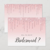 Roze bruine glitter zal je mijn Bridesmaid-kaart z Uitnodiging Briefkaart (Voorkant / Achterkant)