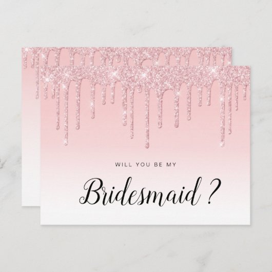 Roze bruine glitter zal je mijn Bridesmaid-kaart z Uitnodiging Briefkaart (Voorkant / Achterkant)