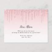 Roze bruine glitter zal je mijn Bridesmaid-kaart z Uitnodiging Briefkaart (Achterkant)