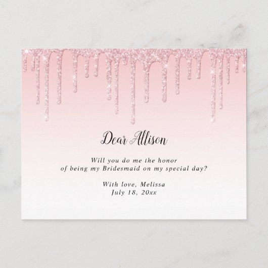 Roze bruine glitter zal je mijn Bridesmaid-kaart z Uitnodiging Briefkaart (Achterkant)