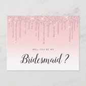 Roze bruine glitter zal je mijn Bridesmaid-kaart z Uitnodiging Briefkaart (Voorkant)