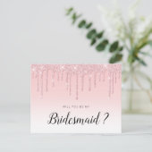 Roze bruine glitter zal je mijn Bridesmaid-kaart z Uitnodiging Briefkaart (Staand voorkant)