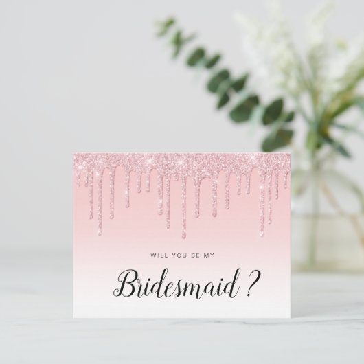 Roze bruine glitter zal je mijn Bridesmaid-kaart z Uitnodiging Briefkaart (Staand voorkant)