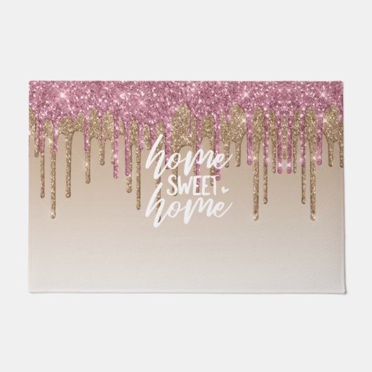 Roze & Bruine Glitterdruppels | Thuis Sweet Thuis Deurmat (Voorkant)