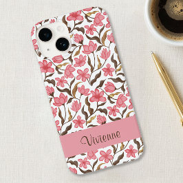 Roze Bruine Gouden Waterverf Wilde Bloem Naam Case-Mate iPhone 14 Hoesje